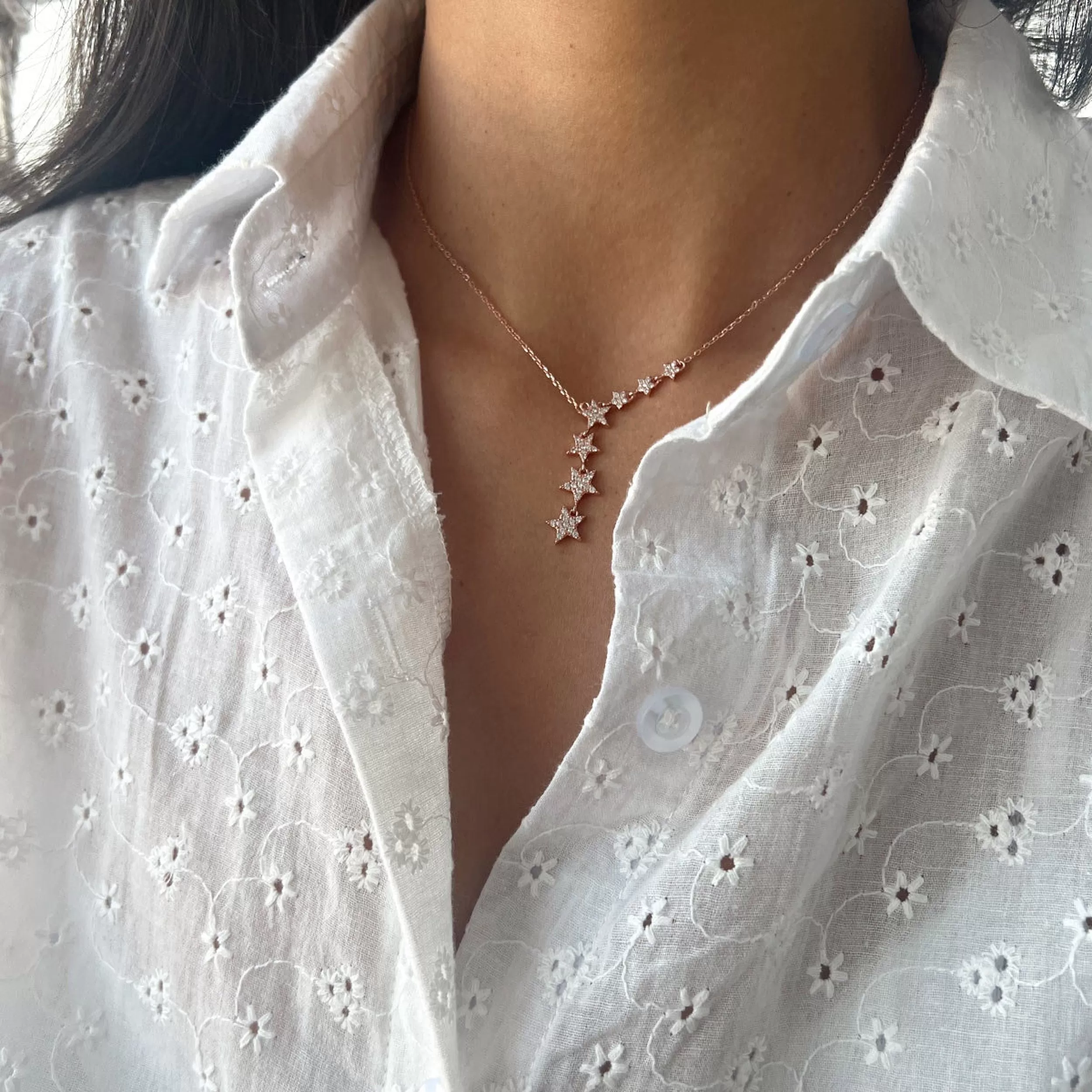 0.10 TCW Round Moissanite Star Lariat Necklace