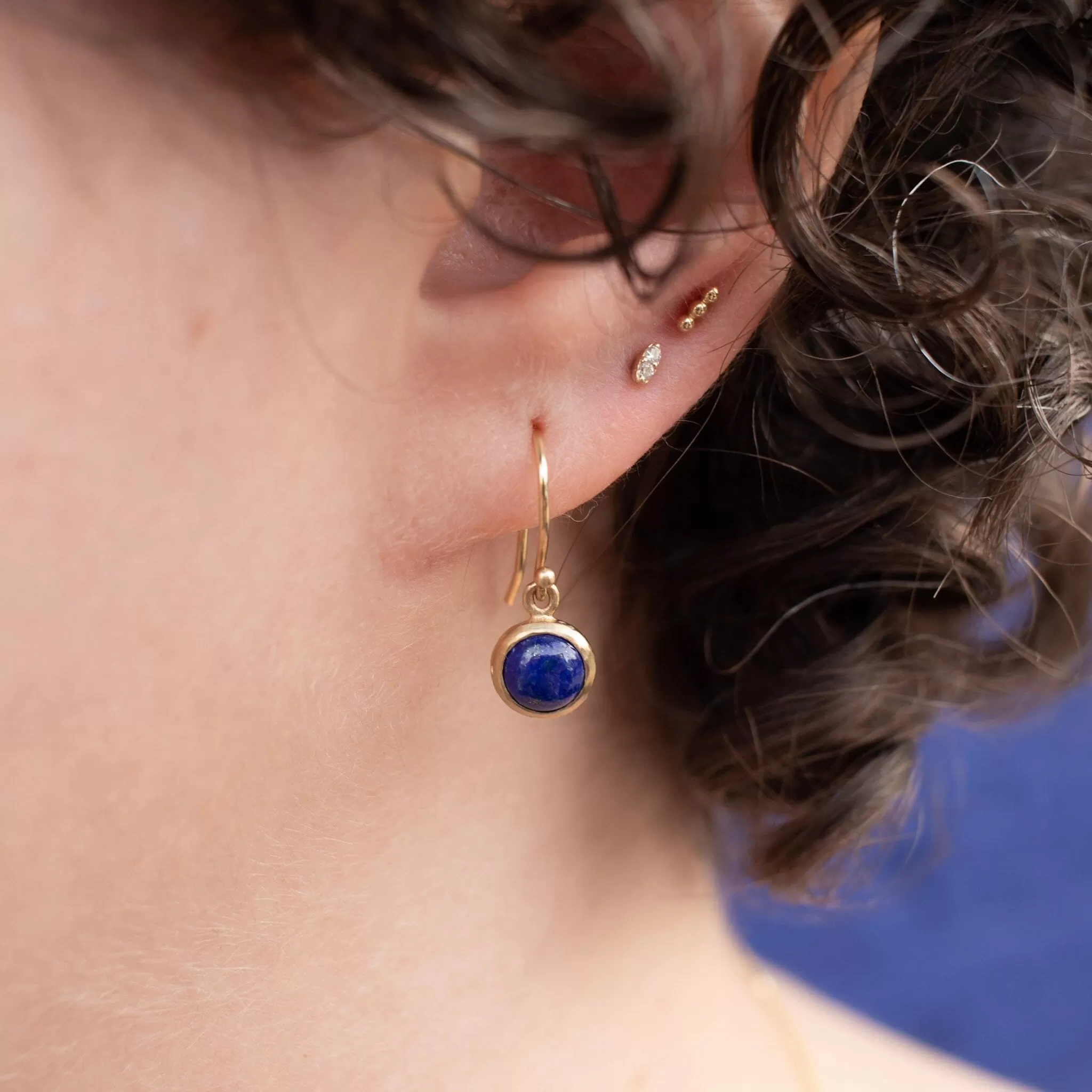 10K Semi-Precious Stone Drop Earrings in Lapis