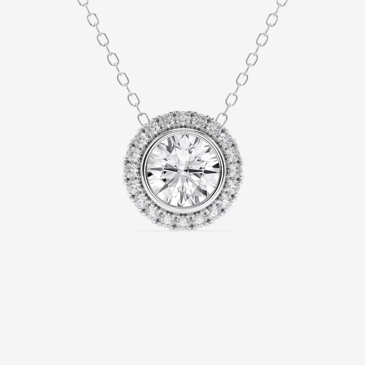 1.50 TC Round Moissanite Diamond Halo Style Necklace