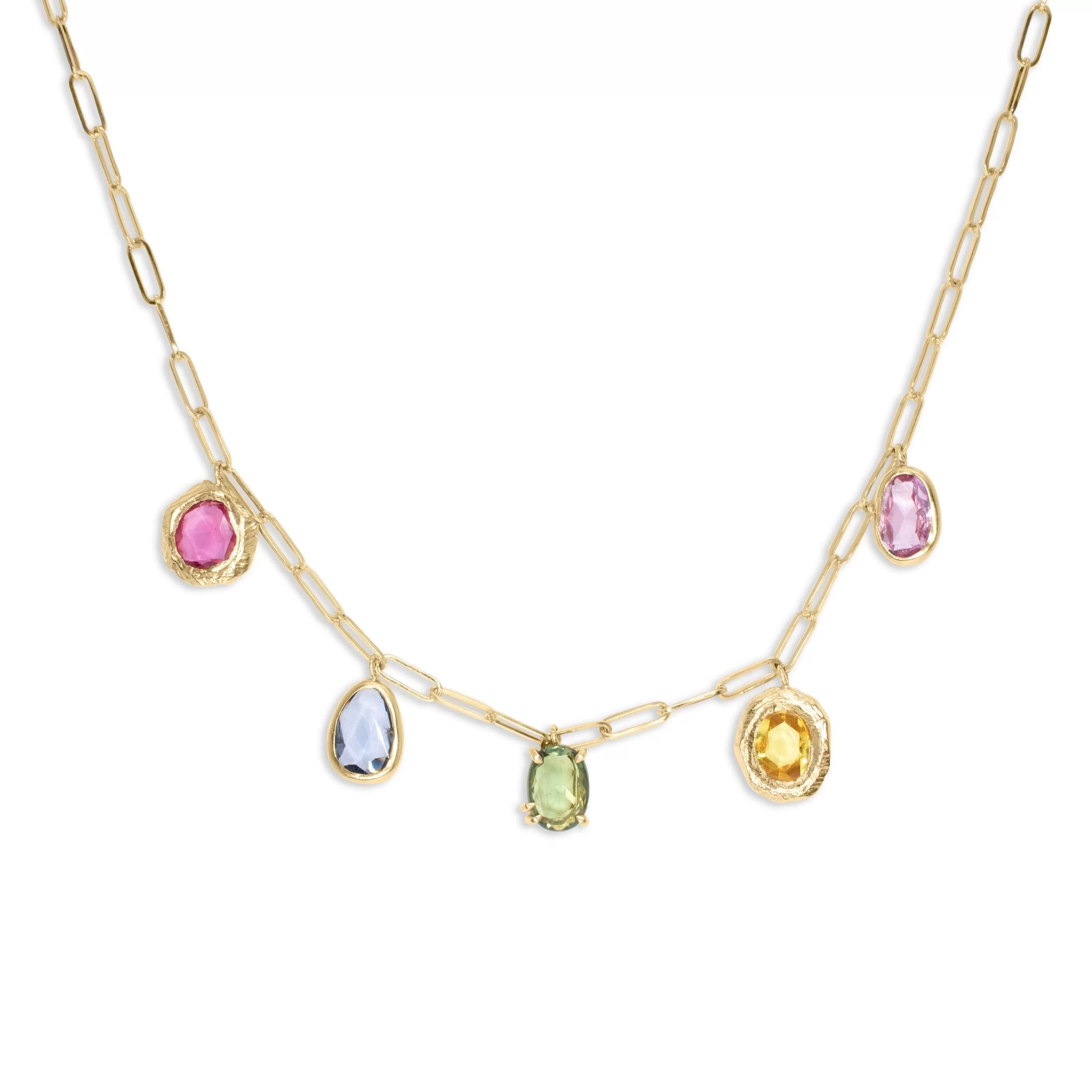 18K Five Stone Necklace in Rainbow Sapphire