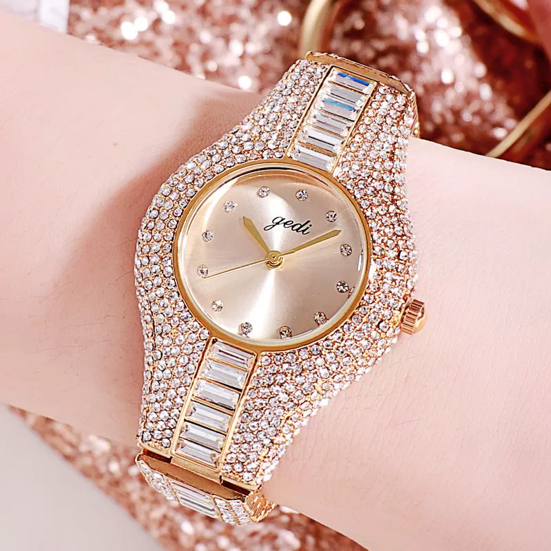 2020 Gedi Women Watches Top Luxury Full Rhinestone Crystal Wristwatch Gift Ladies Relogio Feminino M