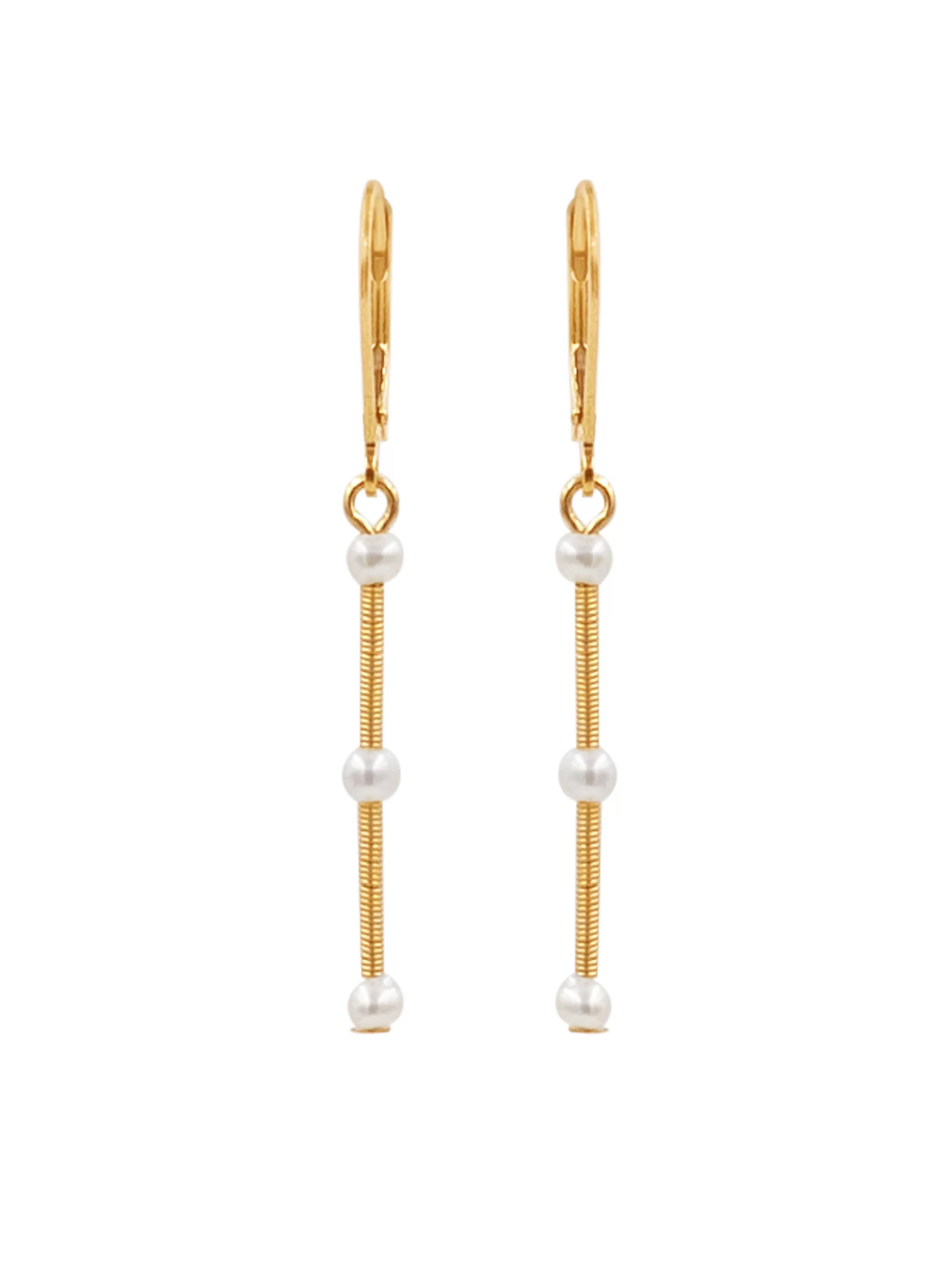 3 Point Balance Bar Pearl Earrings