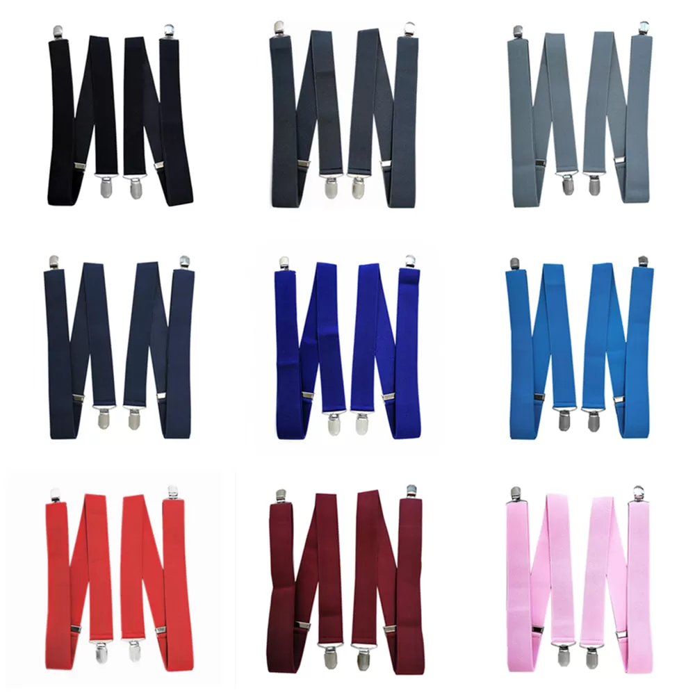 3.5 Cm Wide Solid Color No Cross Suspenders Men 4 Strong Clips Women Suspender For Wedding Party Tro