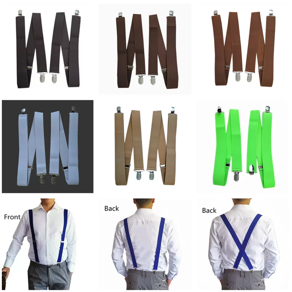 3.5 Cm Wide Solid Color No Cross Suspenders Men 4 Strong Clips Women Suspender For Wedding Party Tro