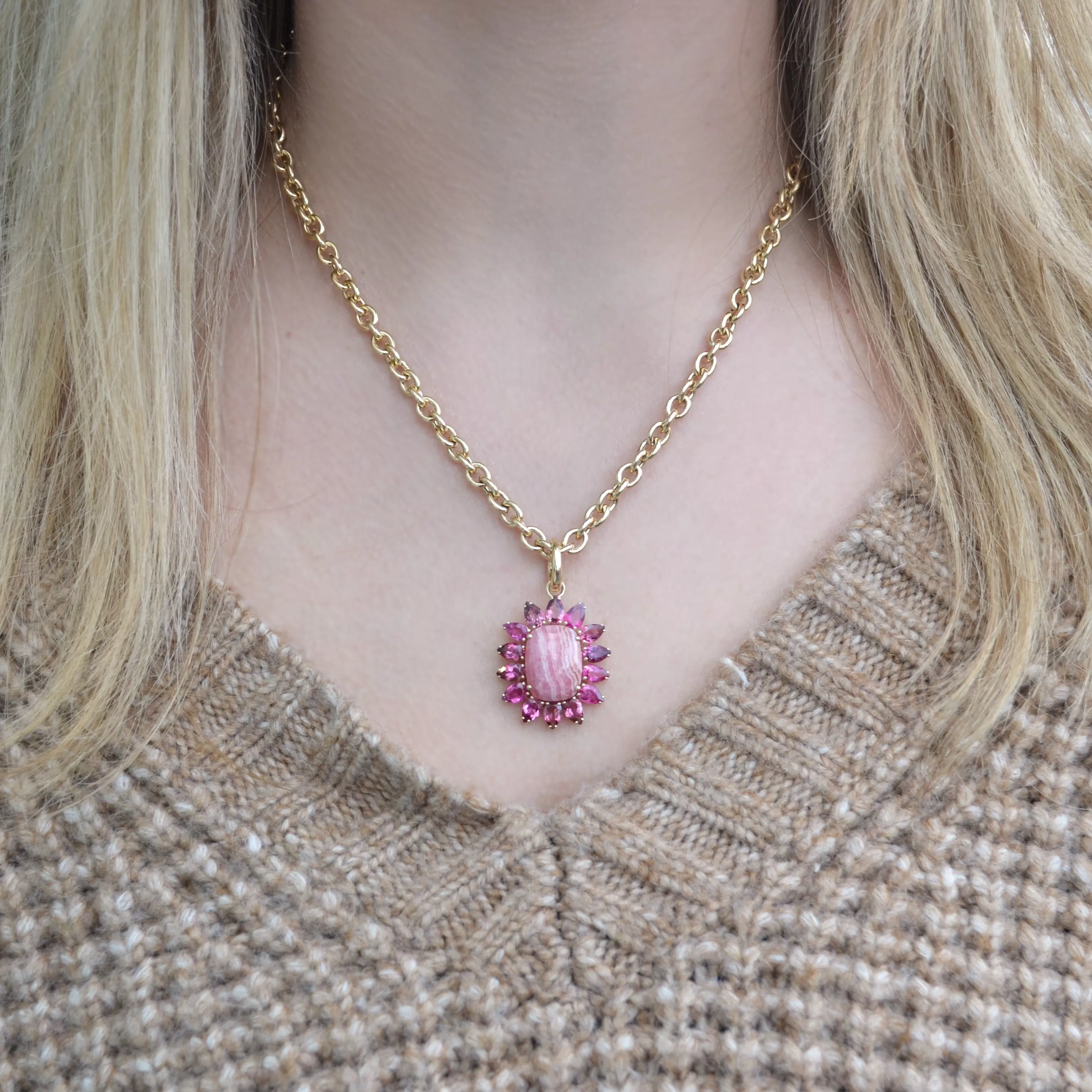 A & Furst - Sole - Pendant with Rhodochrosite and Pink Tourmaline, 18k Yellow Gold