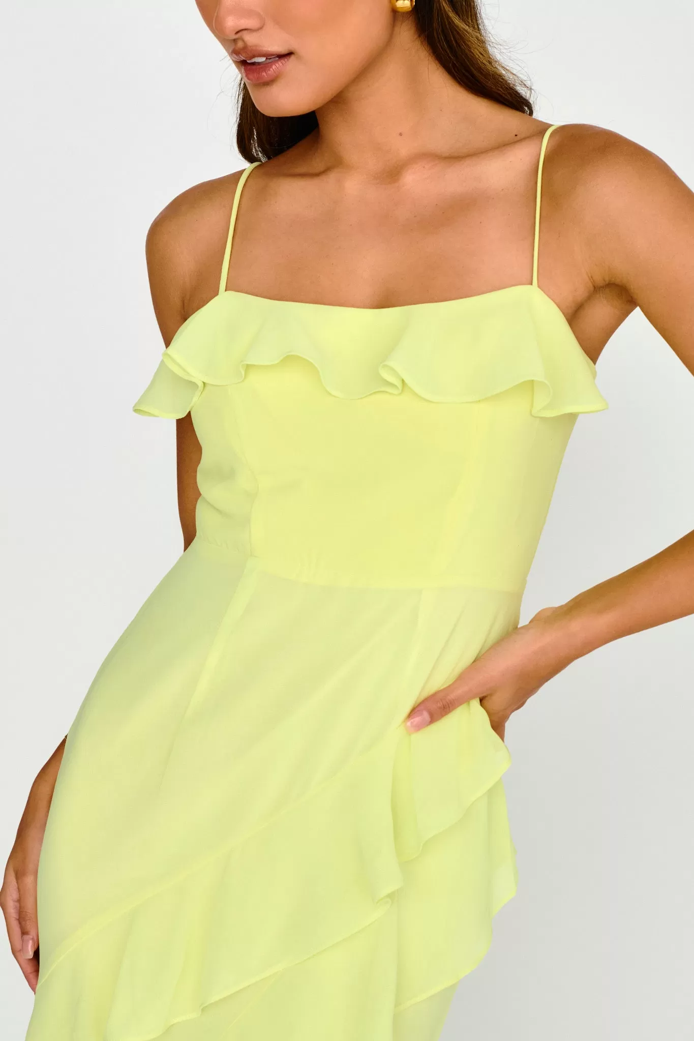 Actual Sunshine Ruffle Trim Maxi Dress Lime