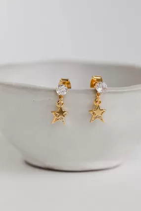 Addison Gold Rhinestone Star Drop Stud Earrings