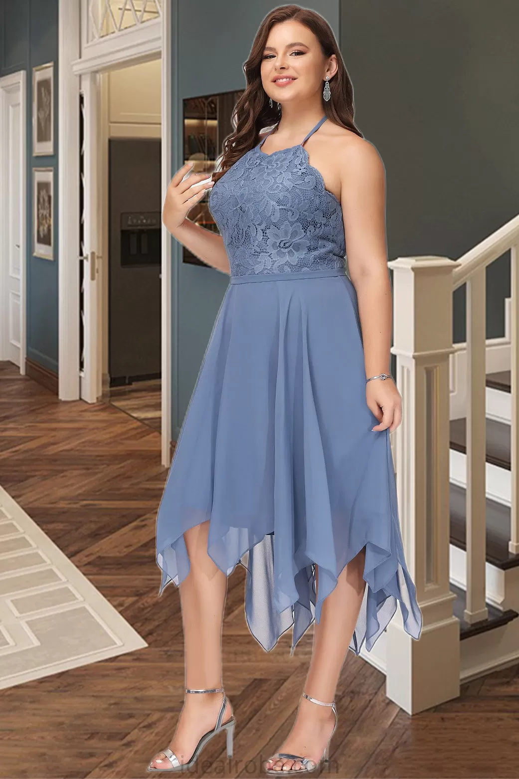 Addyson A-line Halter Asymmetrical Chiffon Lace Homecoming Dress STKP0020561