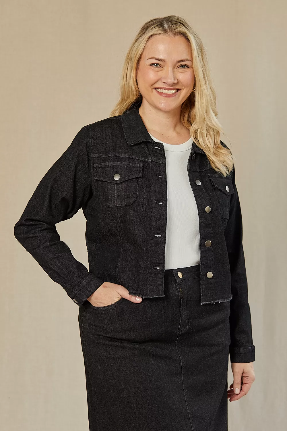 Adrift Cropped Denim Jacket in Black