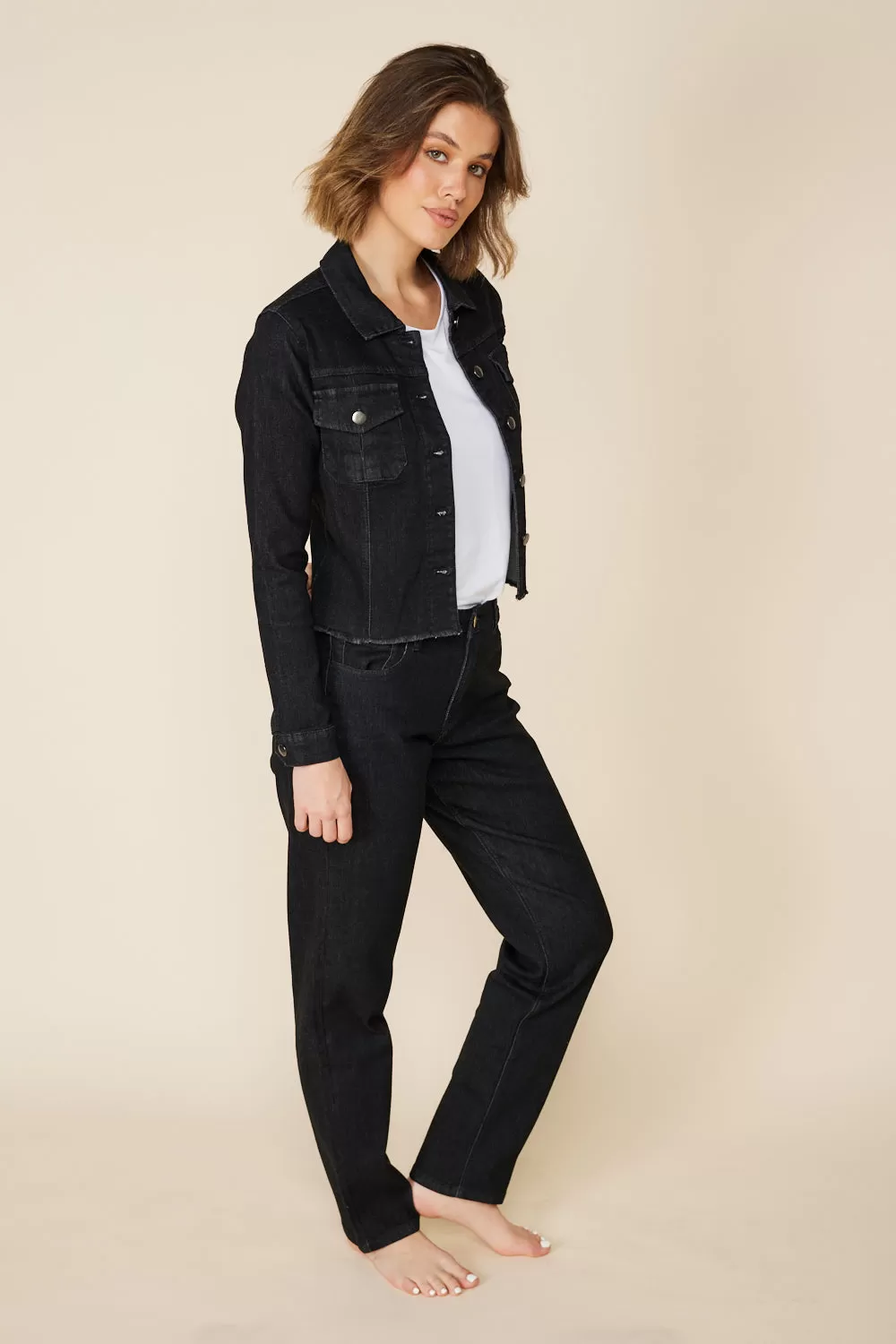 Adrift Cropped Denim Jacket in Black