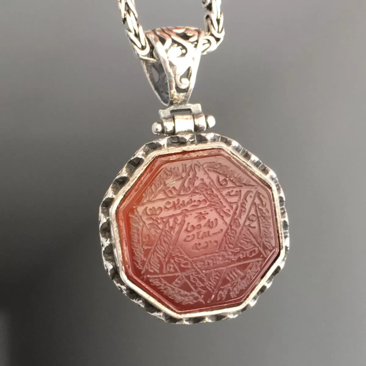 Agate Pendant Handmade 925 Sterling Silver Seal of Solomon engraved Talisman incl. Kings Chain Necklace