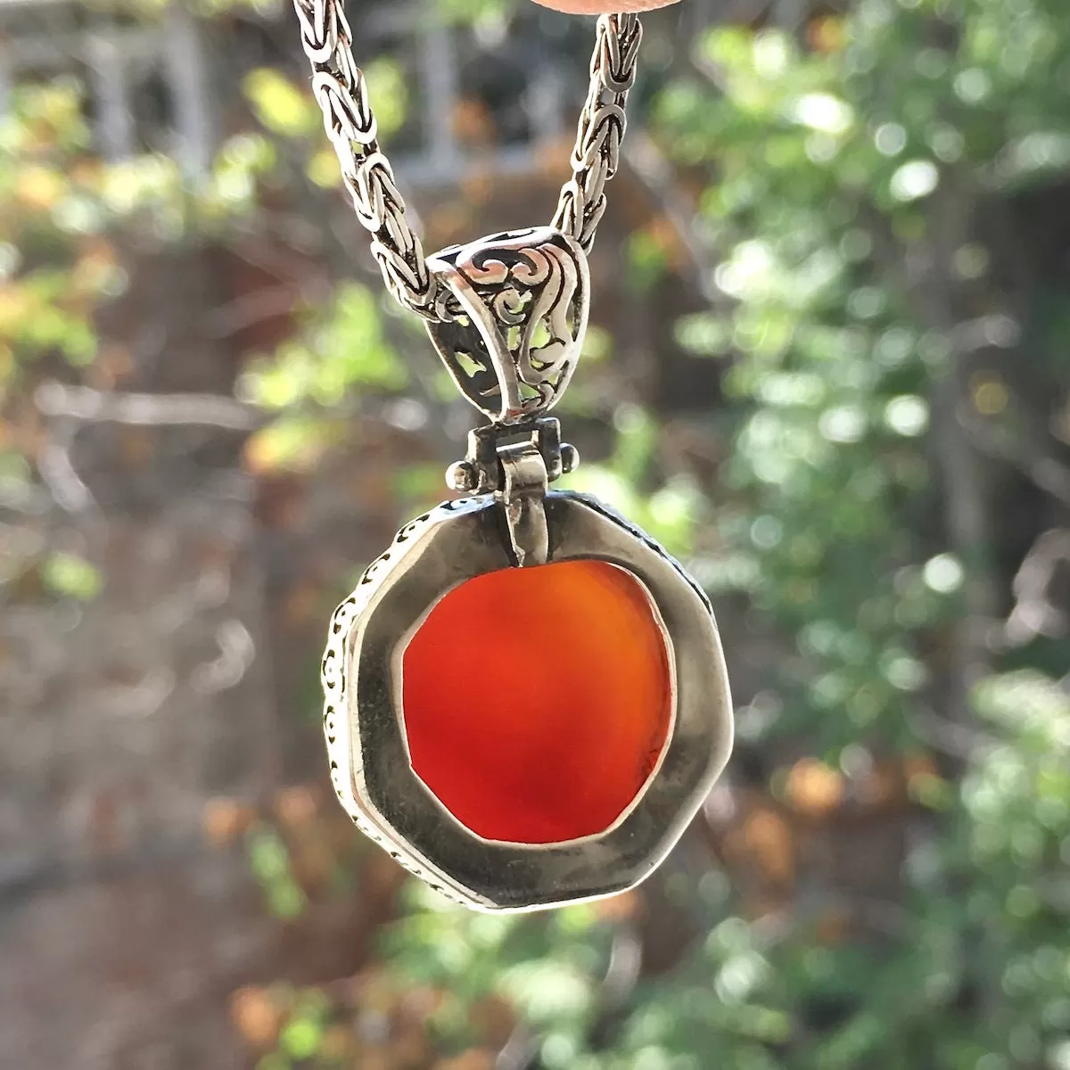 Agate Pendant Handmade 925 Sterling Silver Seal of Solomon engraved Talisman incl. Kings Chain Necklace