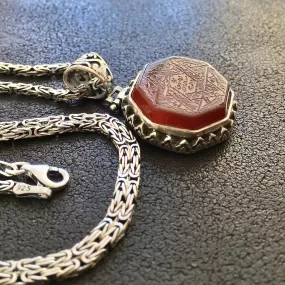 Agate Pendant Handmade 925 Sterling Silver Seal of Solomon engraved Talisman incl. Kings Chain Necklace