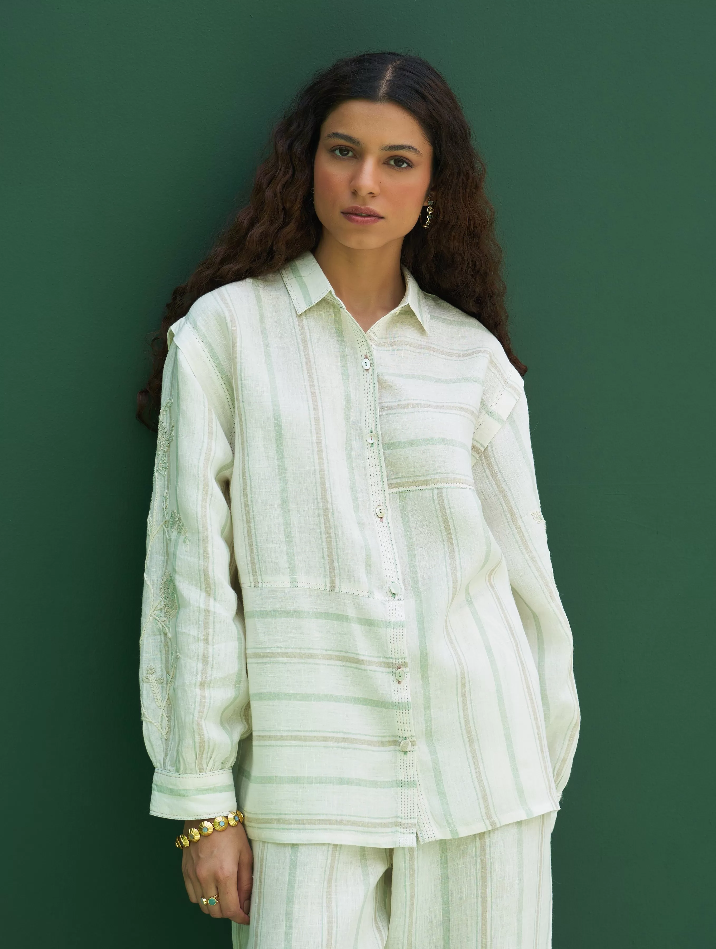 Akra Striped Linen Co-ord Set - Mint