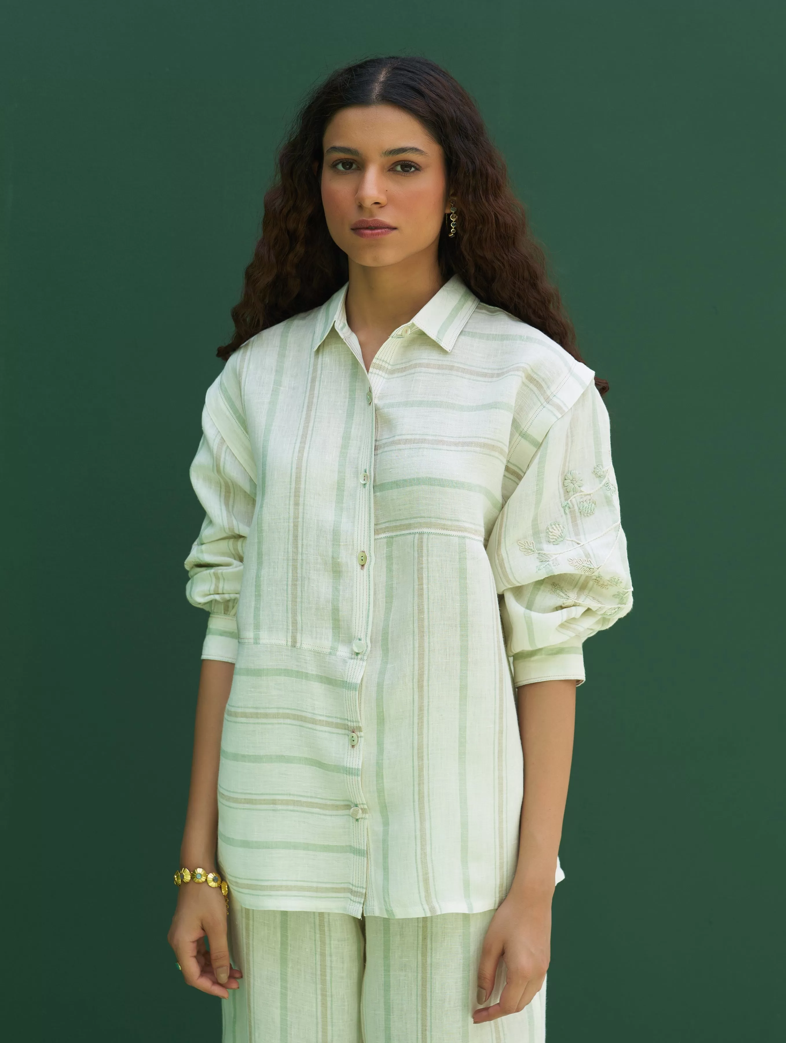 Akra Striped Linen Co-ord Set - Mint