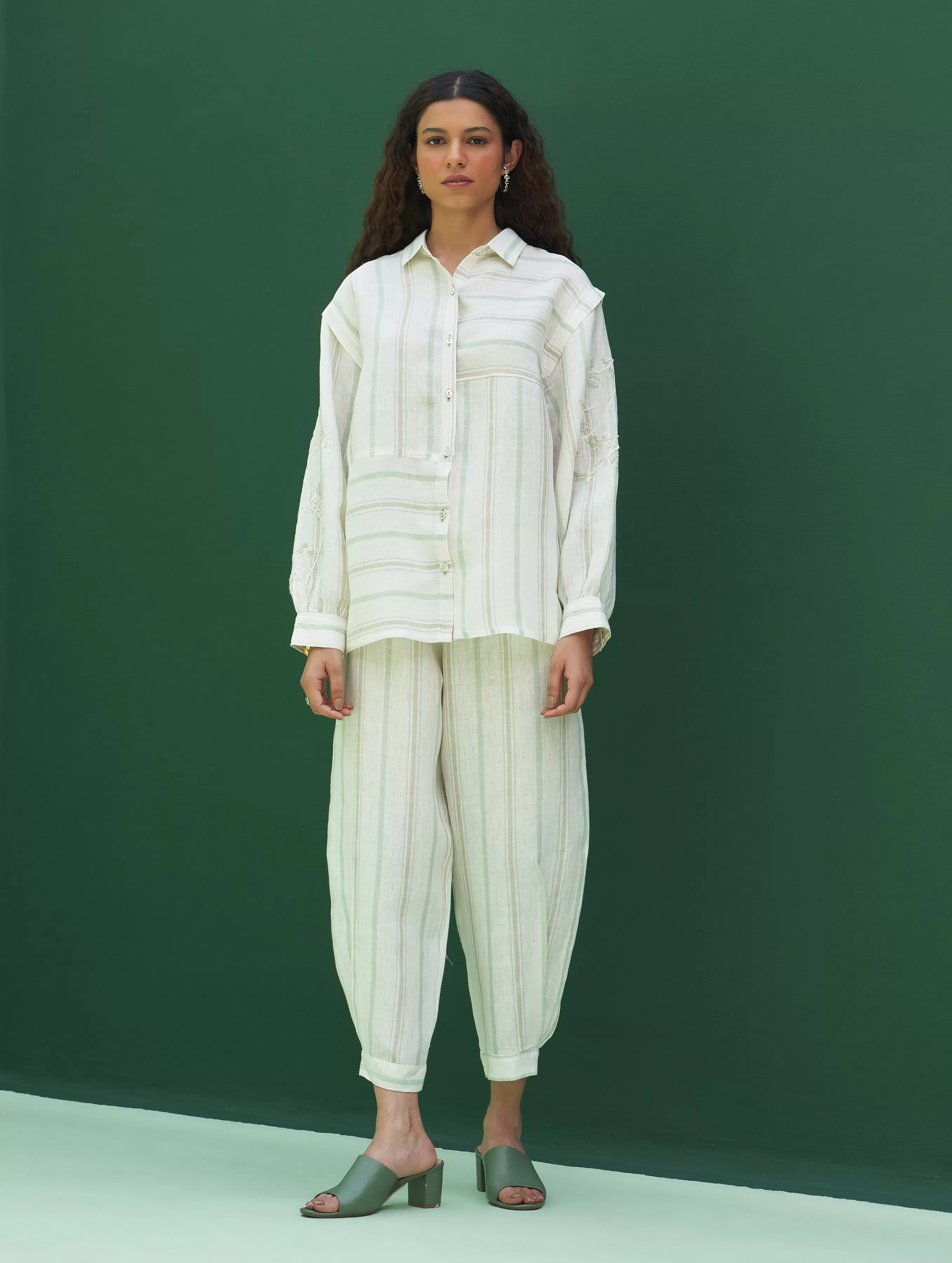 Akra Striped Linen Co-ord Set - Mint