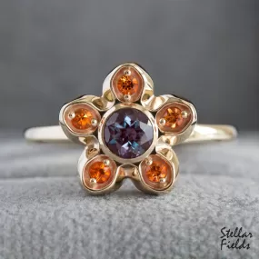 Alexandrite Star Cluster Ring Padparadscha Sapphire Accents