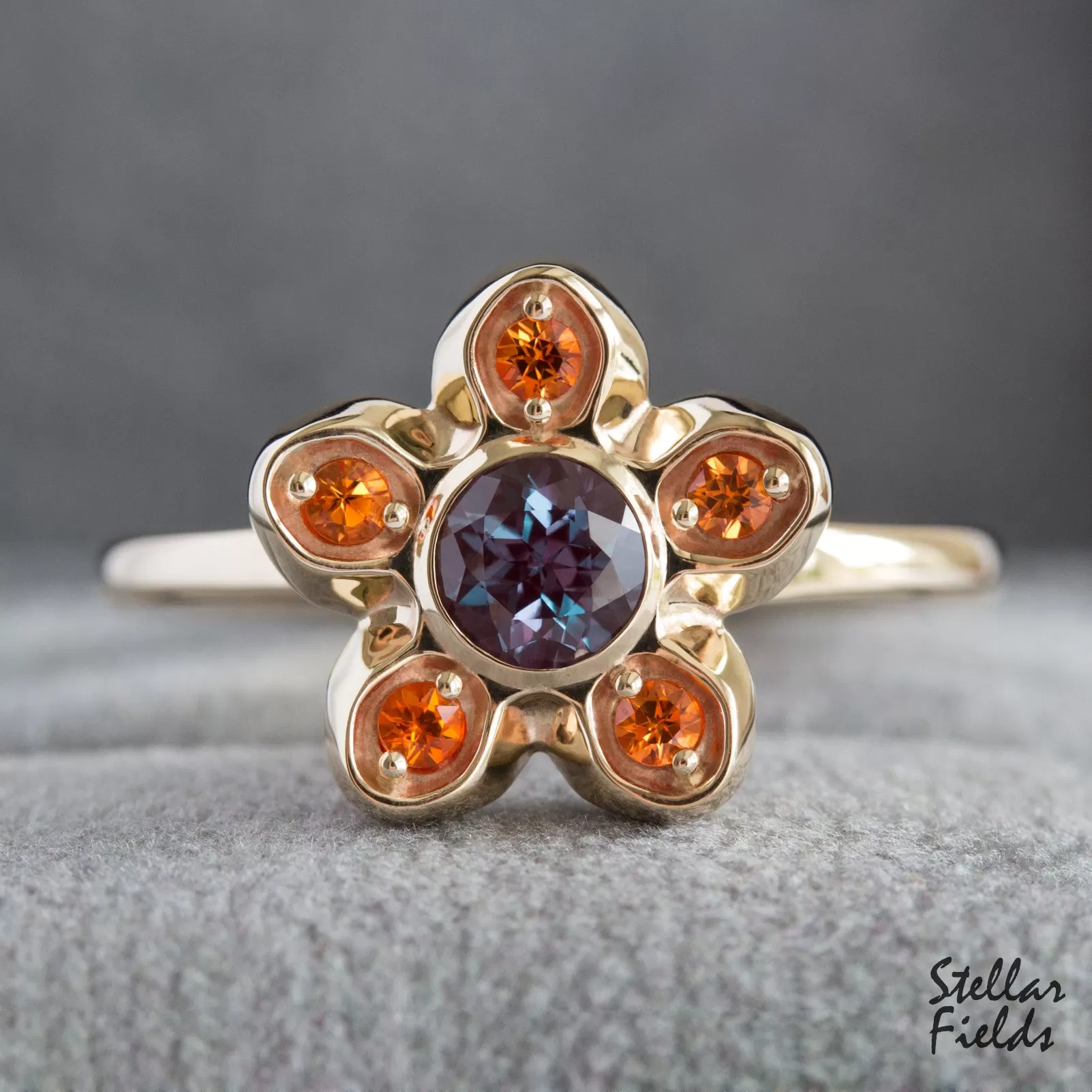 Alexandrite Star Cluster Ring Padparadscha Sapphire Accents