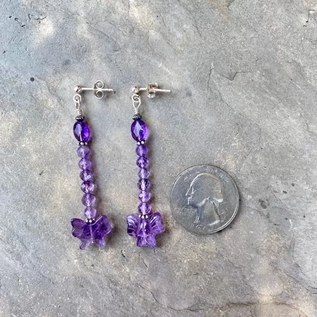 Amethyst Gemstone Bow Sterling Silver Post Earrings