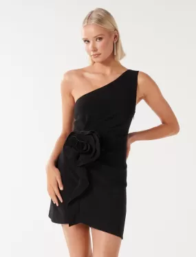 Arabella Rosette Asymm Mini Dress