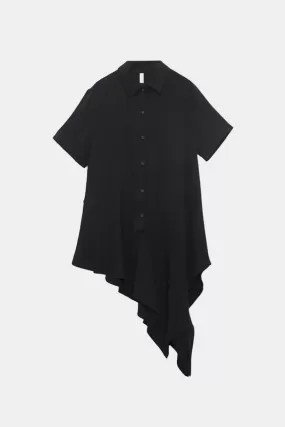 Asymmetrical Hem Button Down Shirt Dress