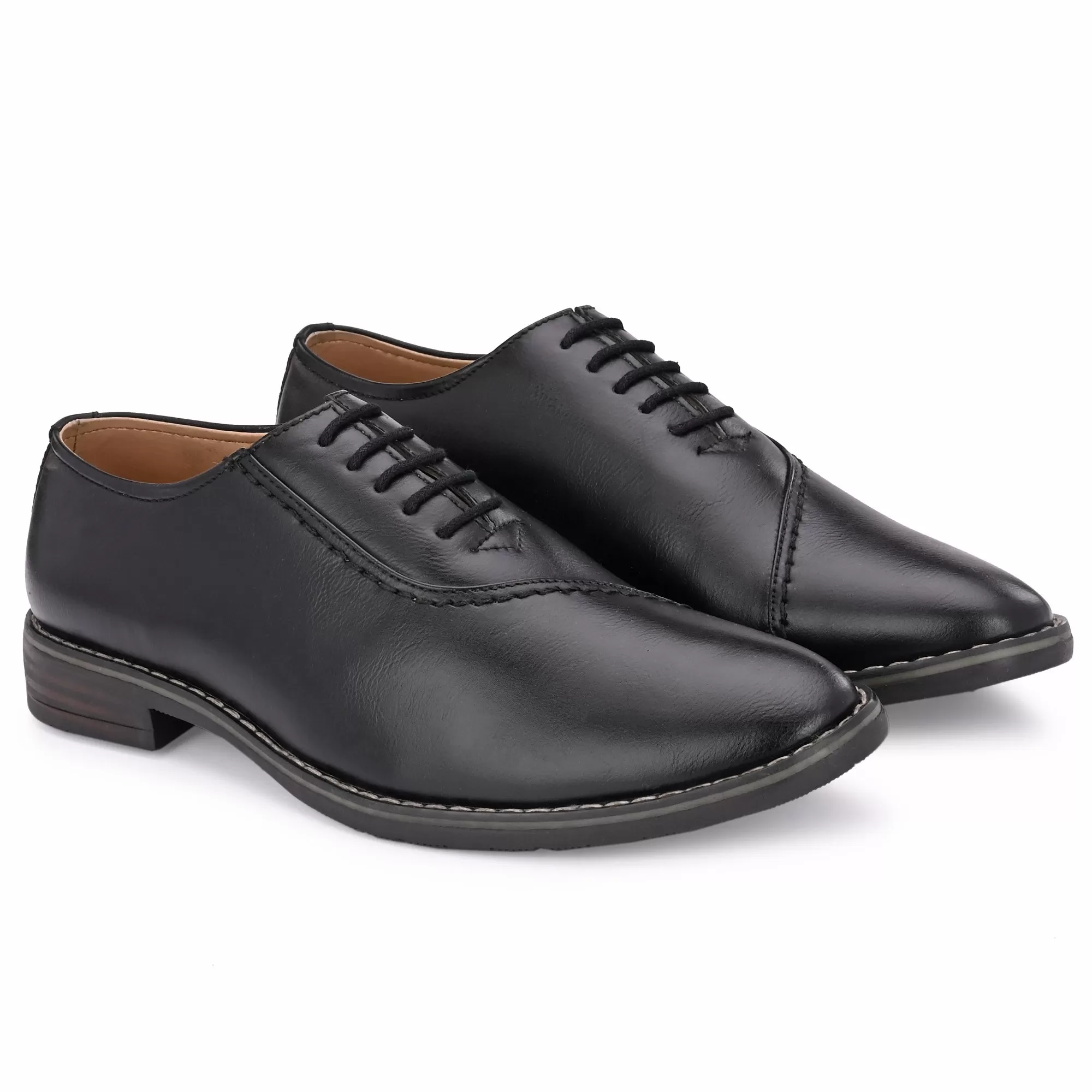 Attitudist Unisex Handcrafted Plain Oxford Black Formal Derby Shoes