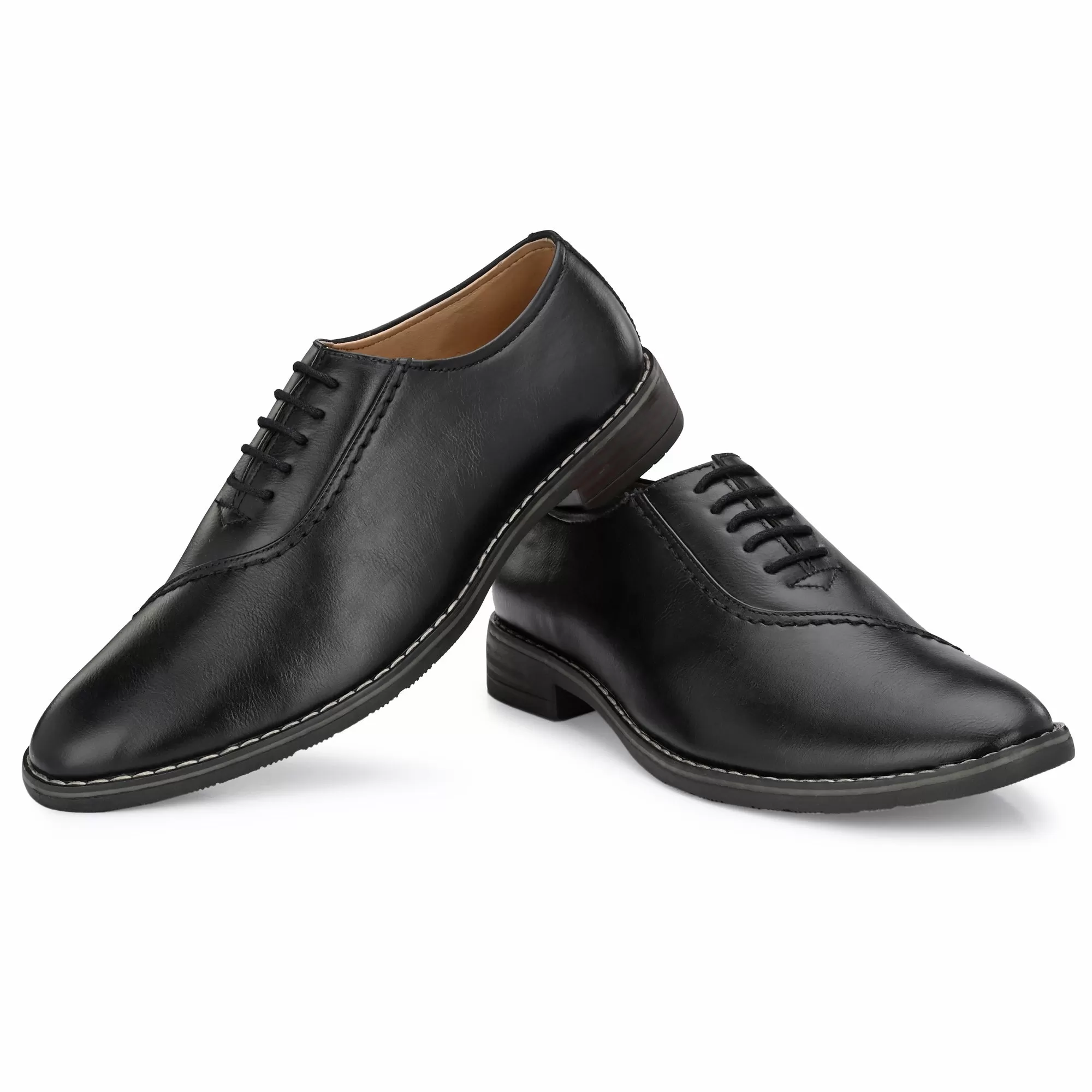 Attitudist Unisex Handcrafted Plain Oxford Black Formal Derby Shoes