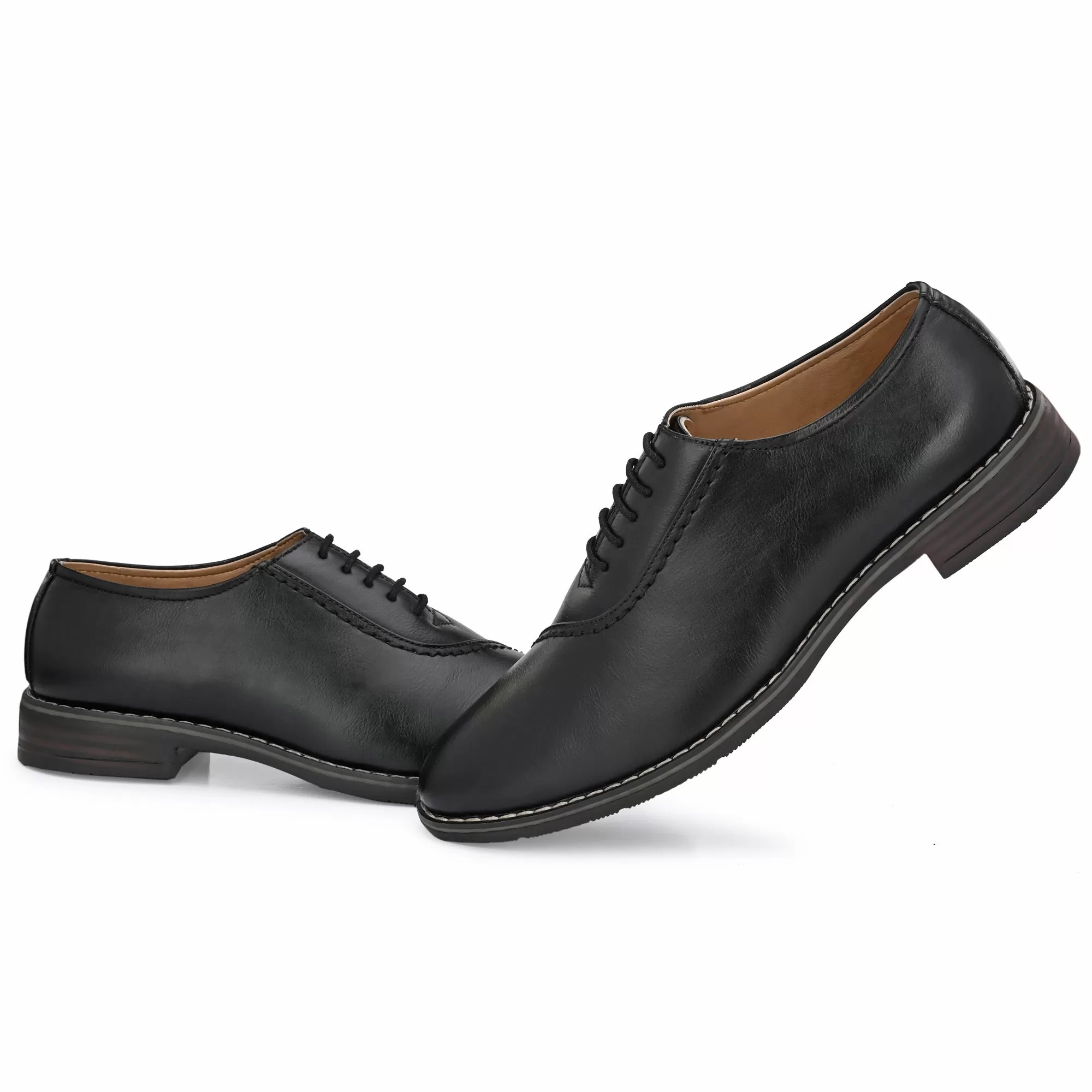 Attitudist Unisex Handcrafted Plain Oxford Black Formal Derby Shoes