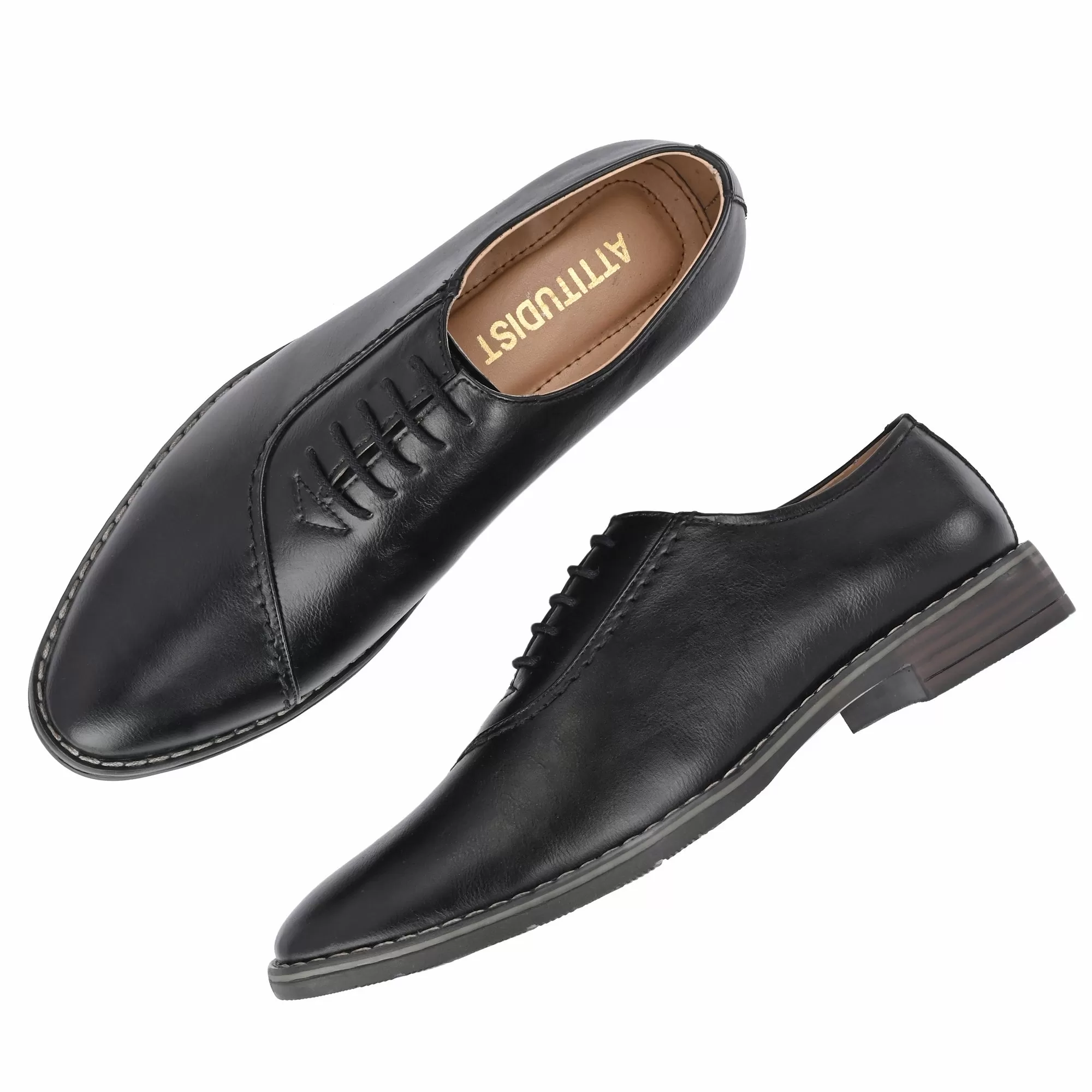 Attitudist Unisex Handcrafted Plain Oxford Black Formal Derby Shoes