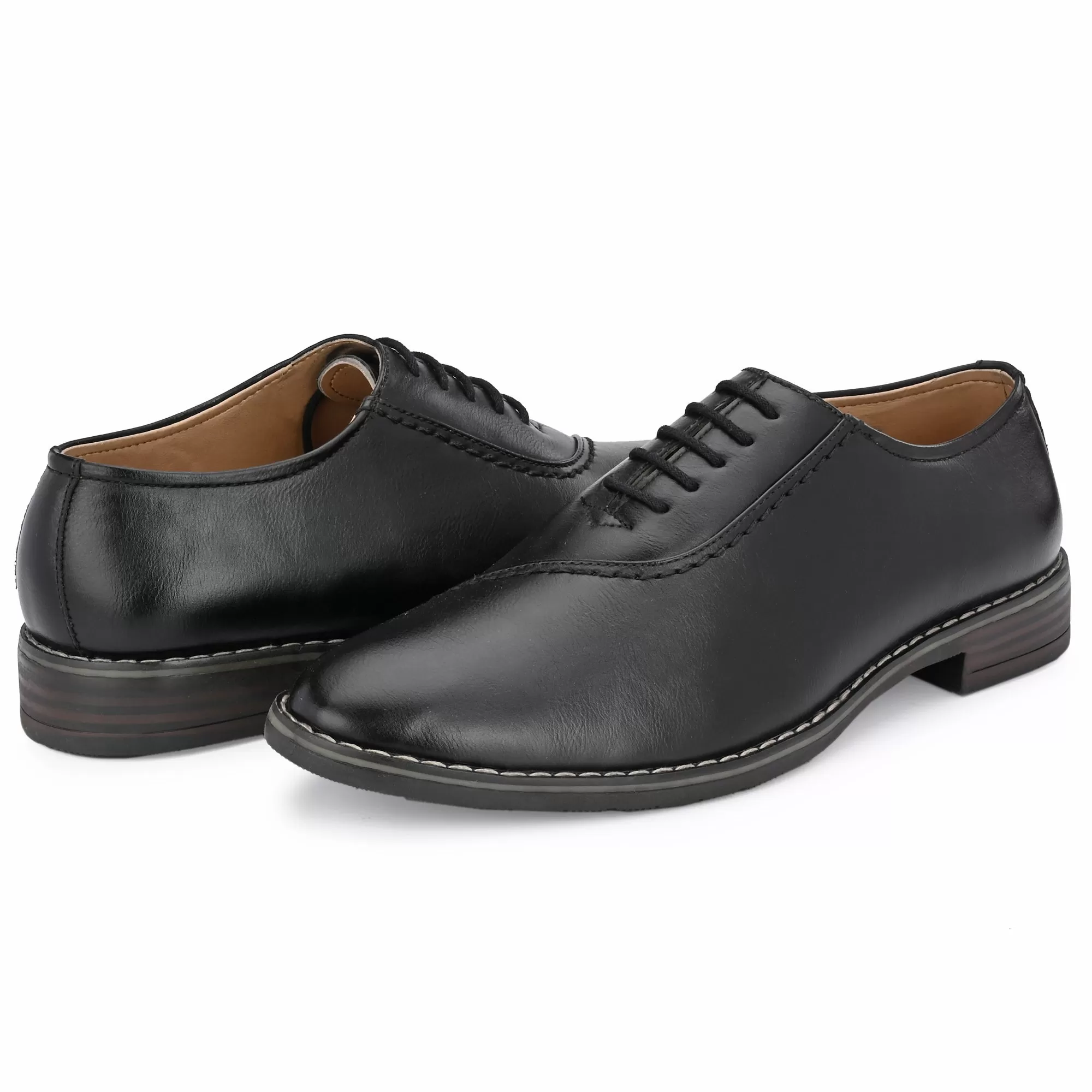 Attitudist Unisex Handcrafted Plain Oxford Black Formal Derby Shoes