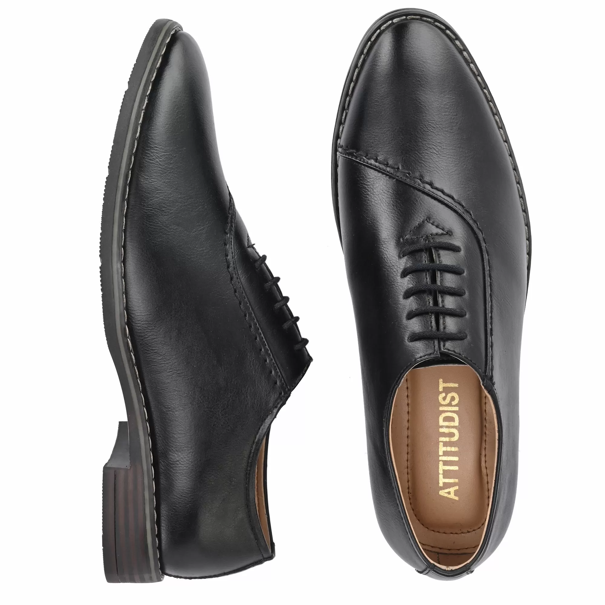 Attitudist Unisex Handcrafted Plain Oxford Black Formal Derby Shoes