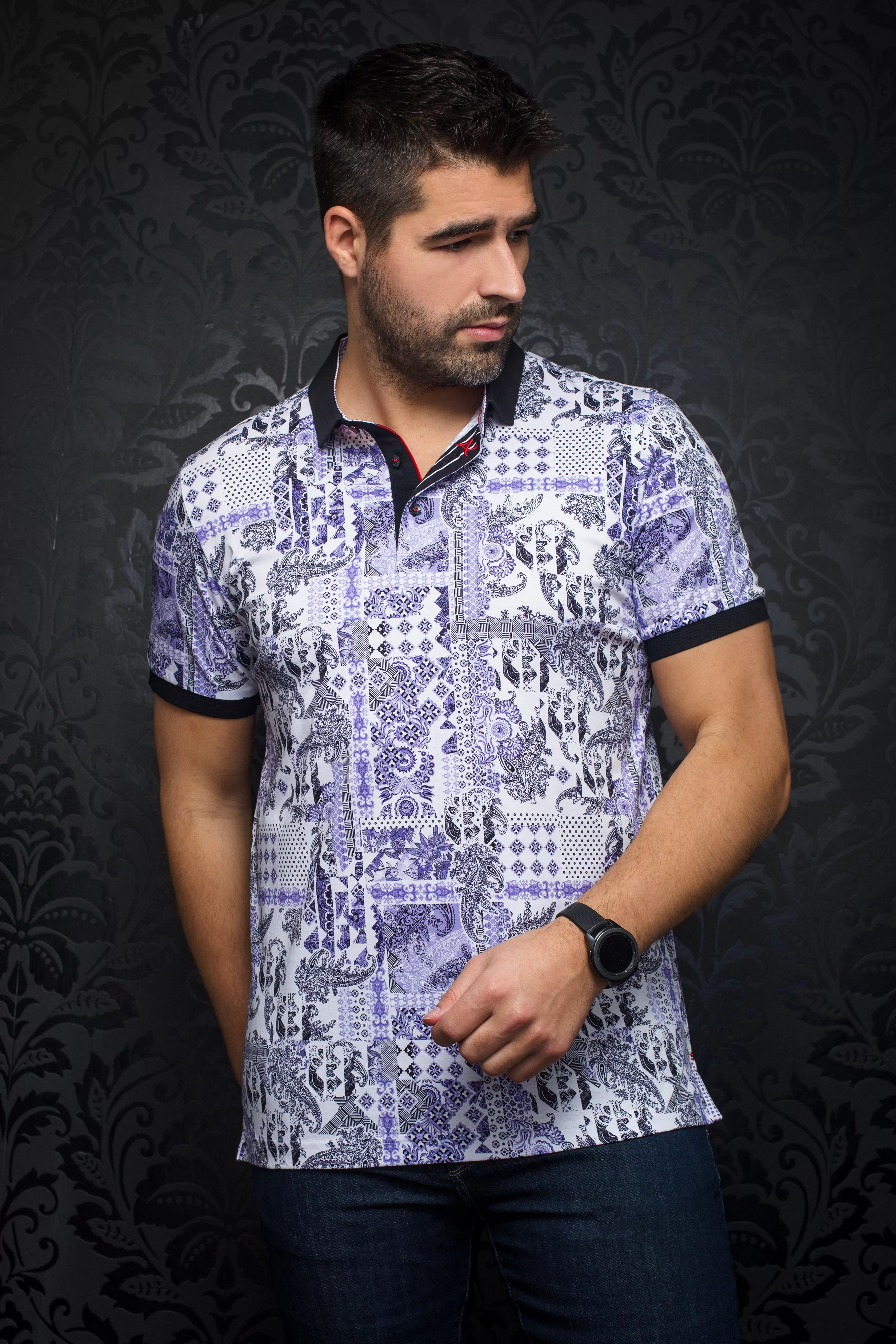 Au Noir Stretch Short-Sleeve Polos | Aurelio Lavender