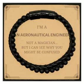 Badass Aeronautical Engineer Gifts, I'm Aeronautical Engineer not a magician, Sarcastic Stone Leather Bracelets for Aeronautical Engineer Birthday Christmas for  Men, Women, Friends, Coworkers