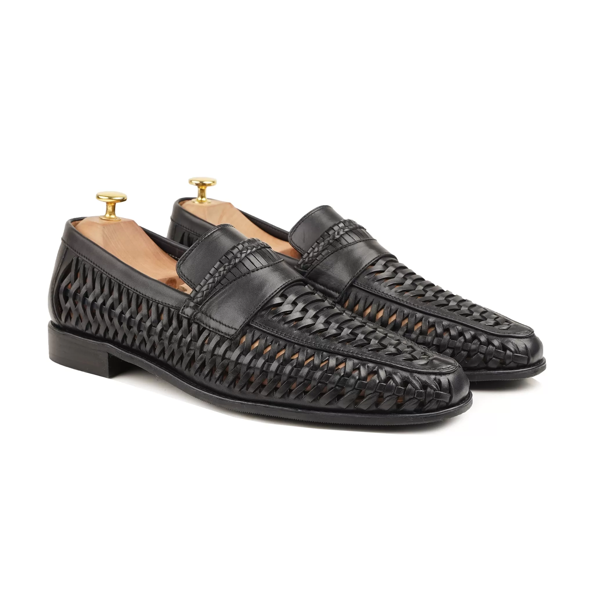 Barcelona - Men's Black Hand woven Calf Leather Loafer