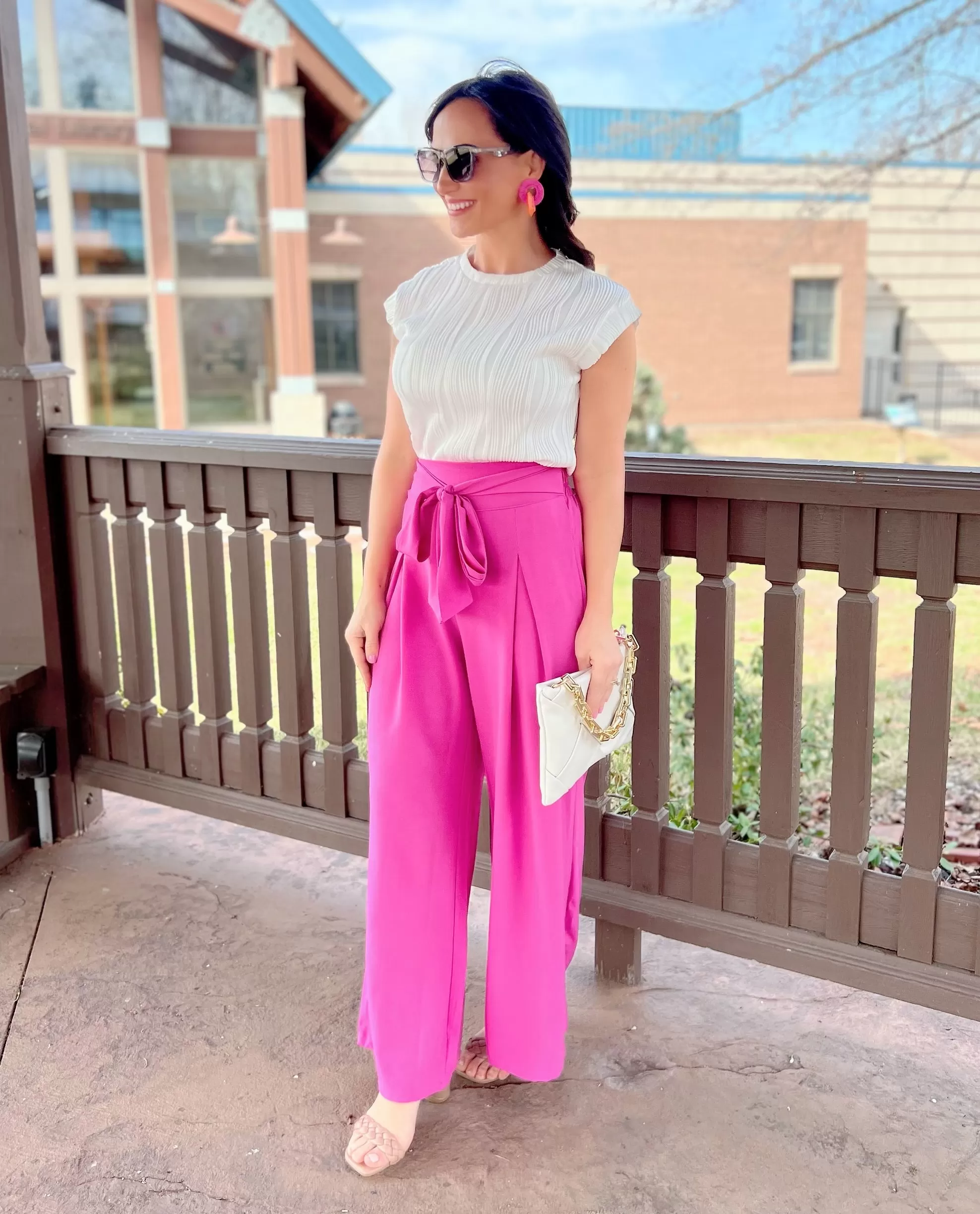 Berry Pink Solid Waist Tie Palazzo Pants