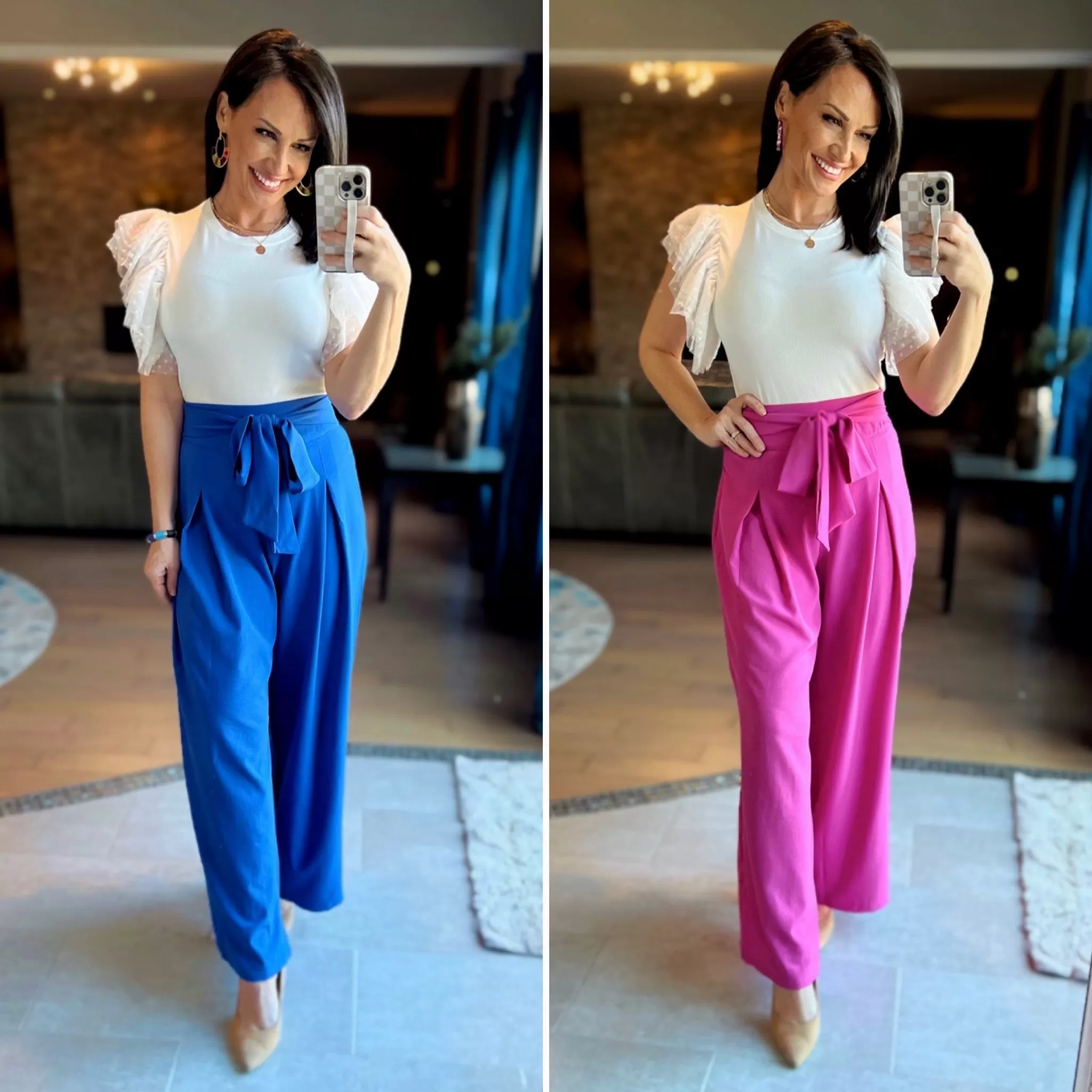 Berry Pink Solid Waist Tie Palazzo Pants