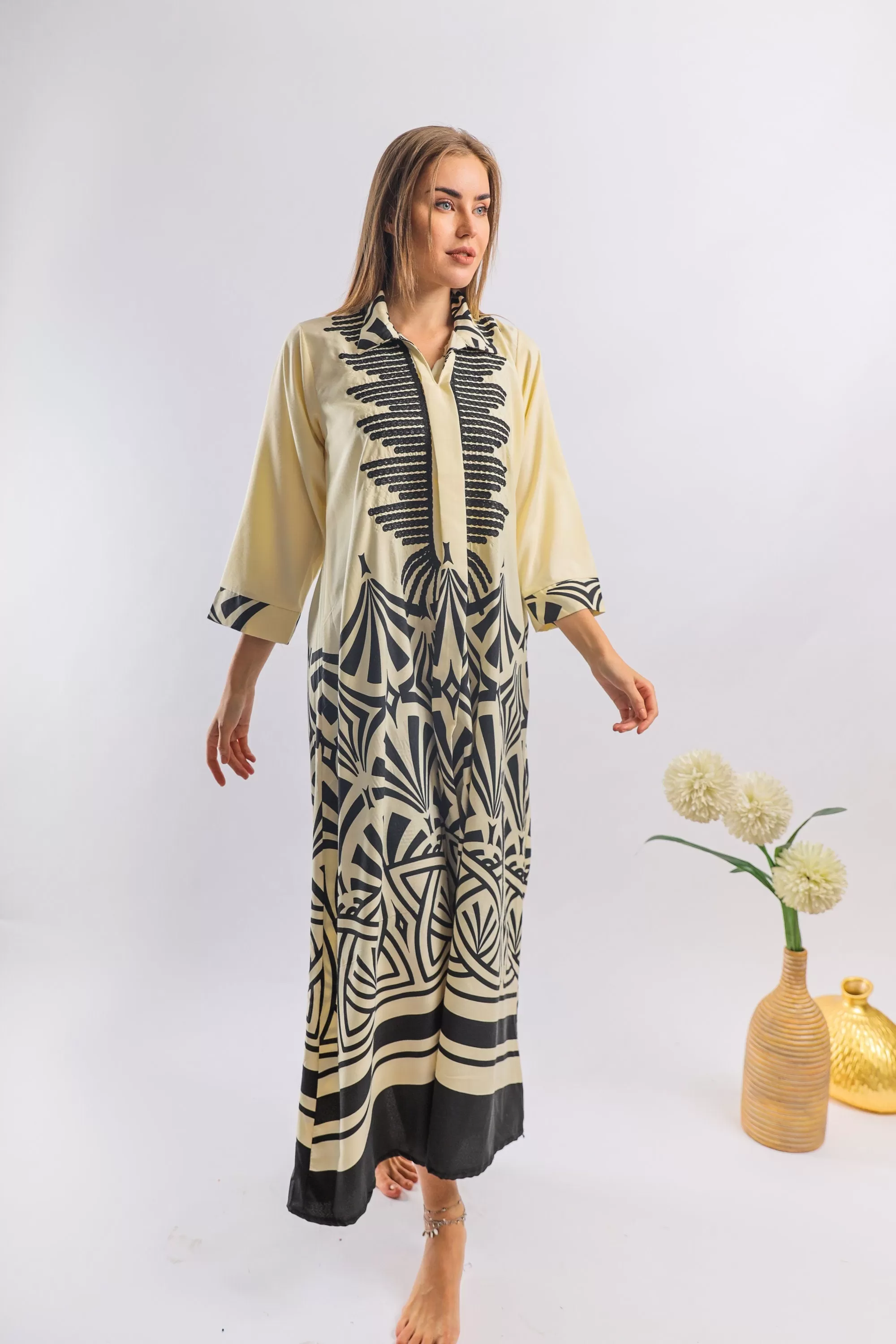 Black chic print embroidered caftan maxi dress, vibrant Caftan, caftans for women, embroidered Caftan dress, Caftan maxi dress, Kaftans