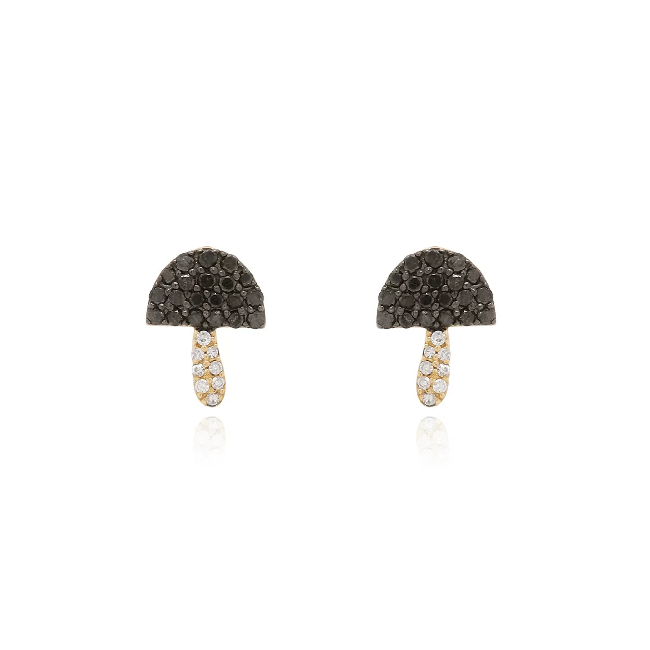 Black Diamond Mushroom Stud Earrings