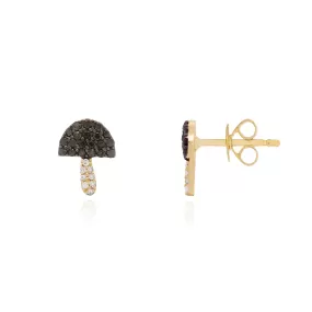 Black Diamond Mushroom Stud Earrings