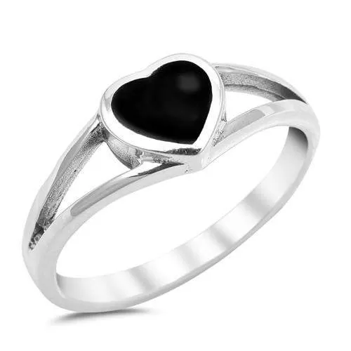 Black Onyx Heart Ring Sterling Silver