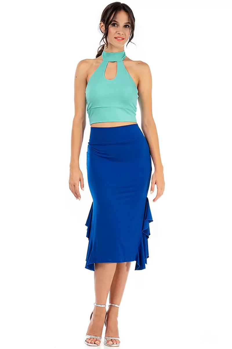 Bodycon Midi Dance Skirt With Side Ruffles