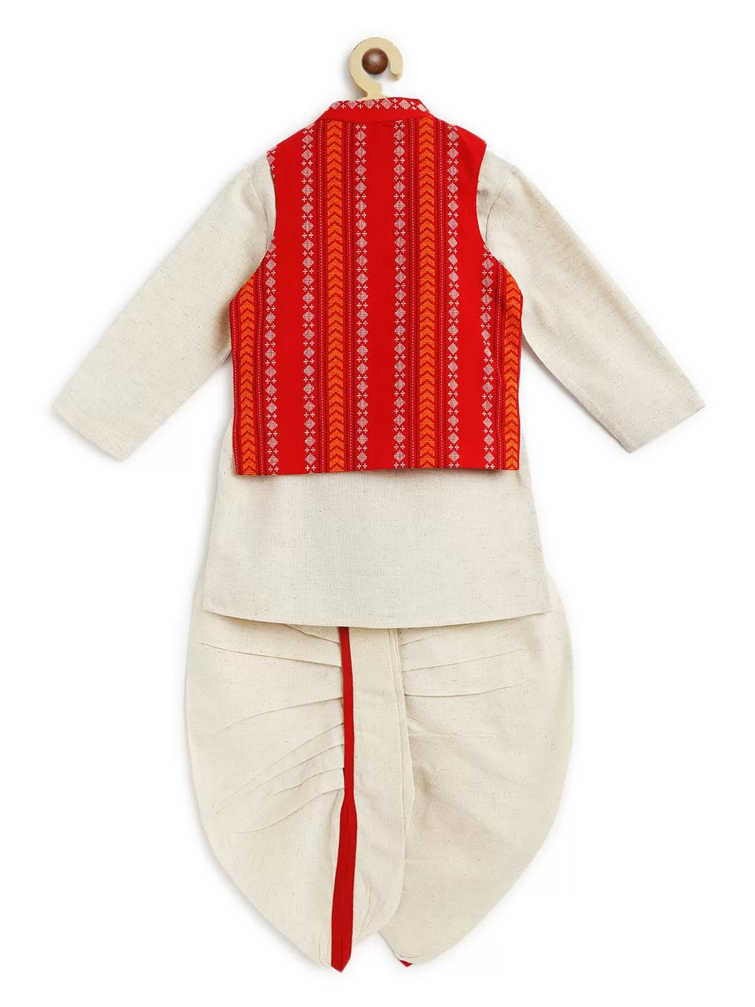 Boy Jacquard Multi 3 Pc Bundi Set - Cream