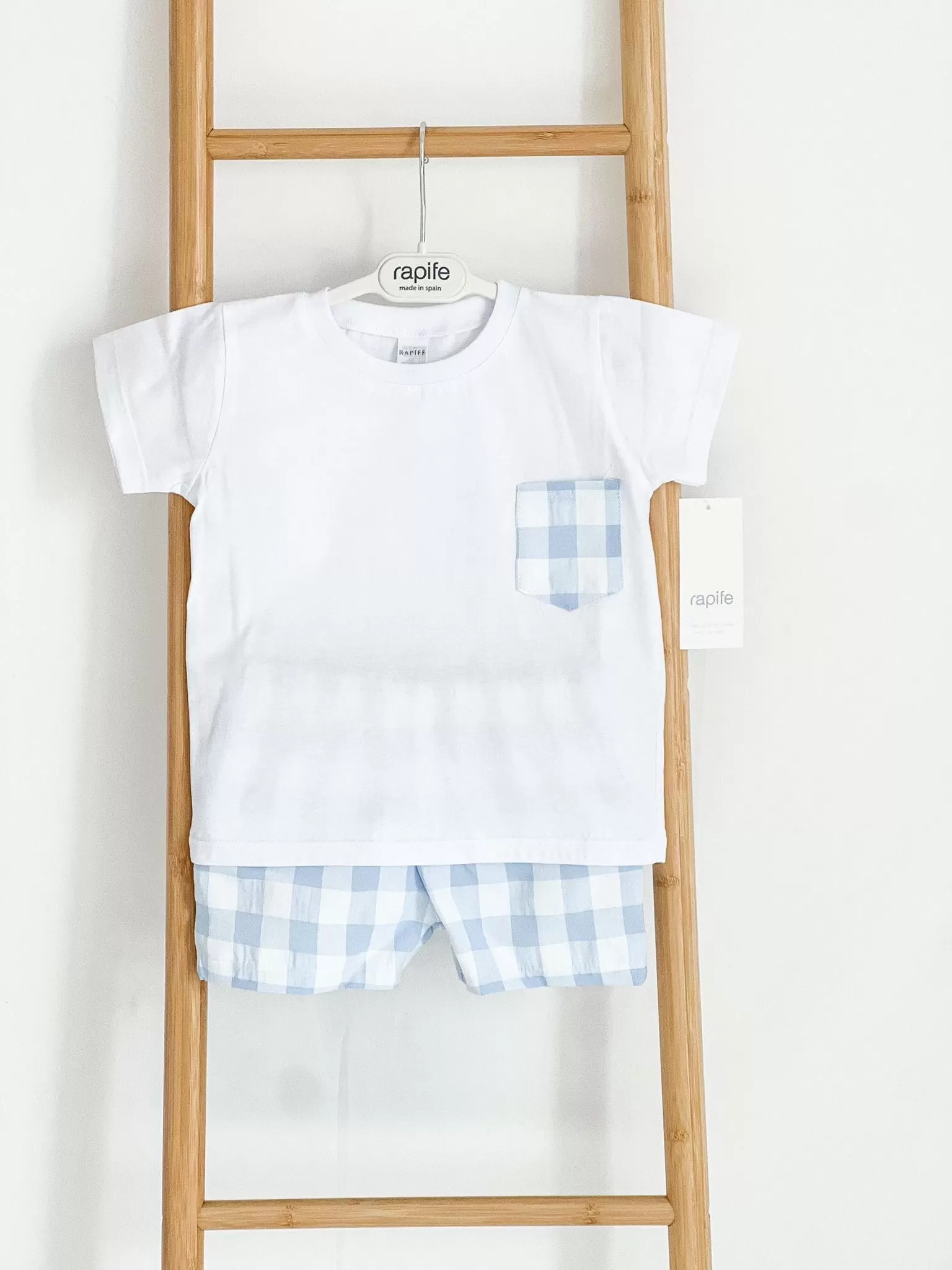 Boys Rapife Blue Gingham Pocket Shirt and Short Set