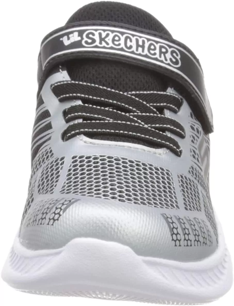 Boys Skechers Trainers Strap Comfy Flex Black/Silver 407218N BKSL