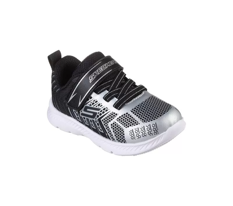 Boys Skechers Trainers Strap Comfy Flex Black/Silver 407218N BKSL