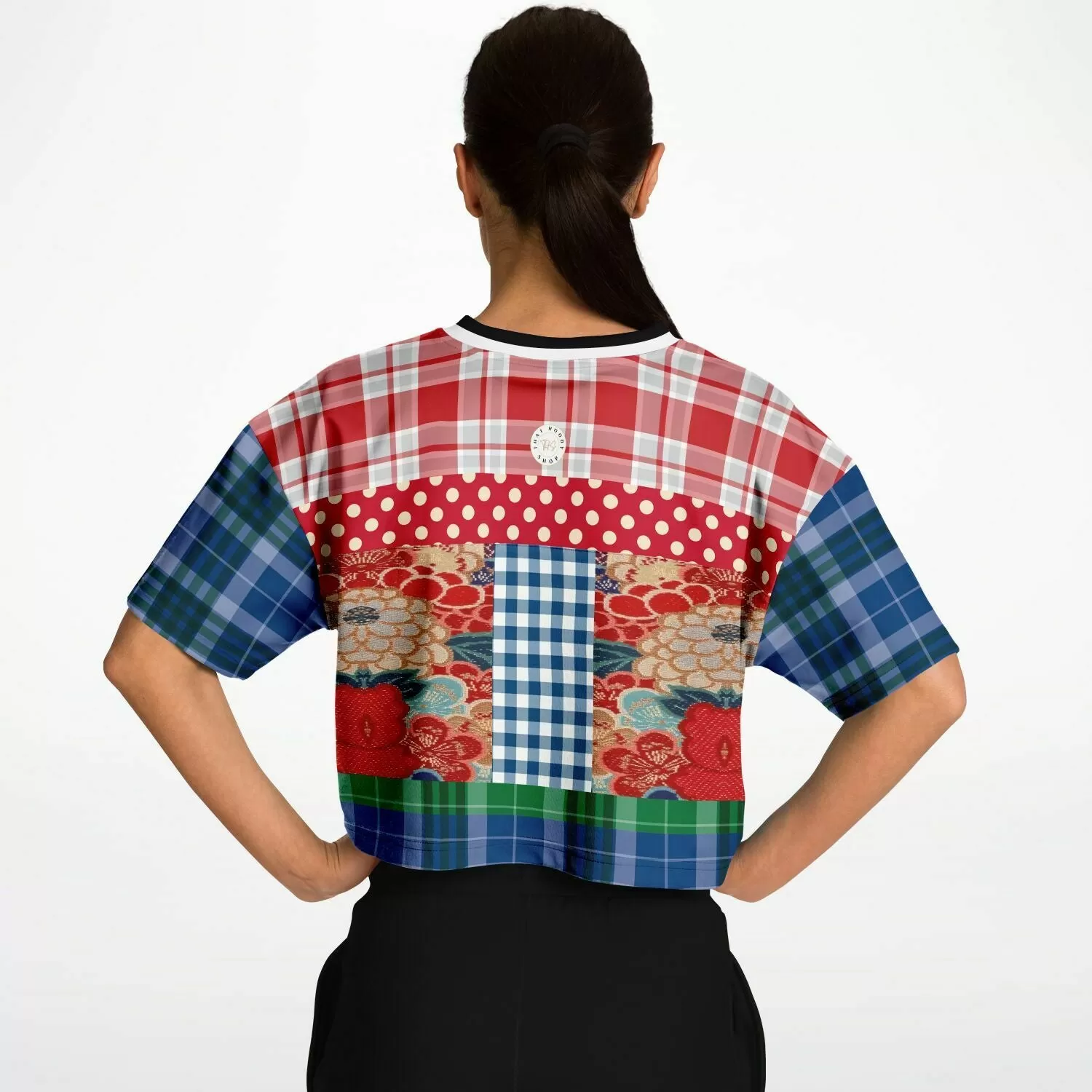 Busan Fleur Floral Plaid Patchwork Crop Jersey