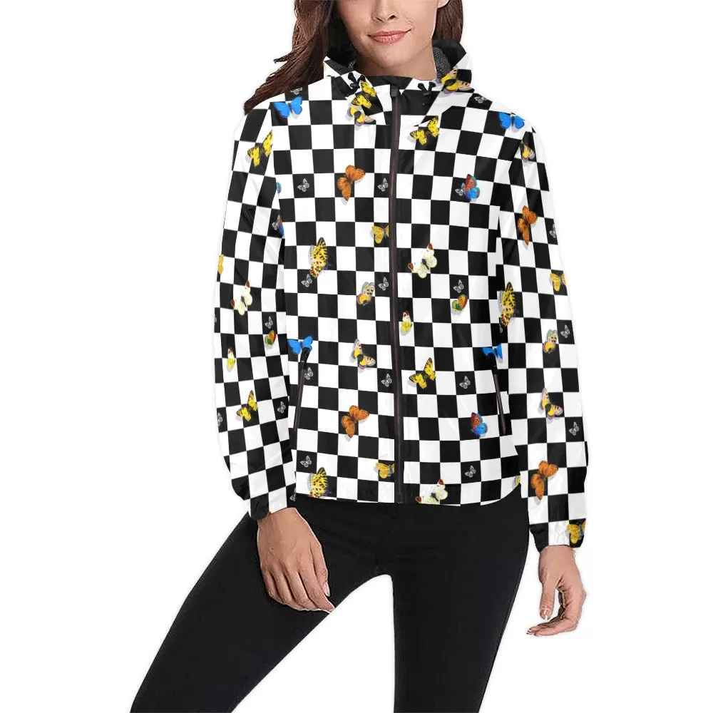 butterfly checker bw print Unisex All Over Print Windbreaker (Model H23)