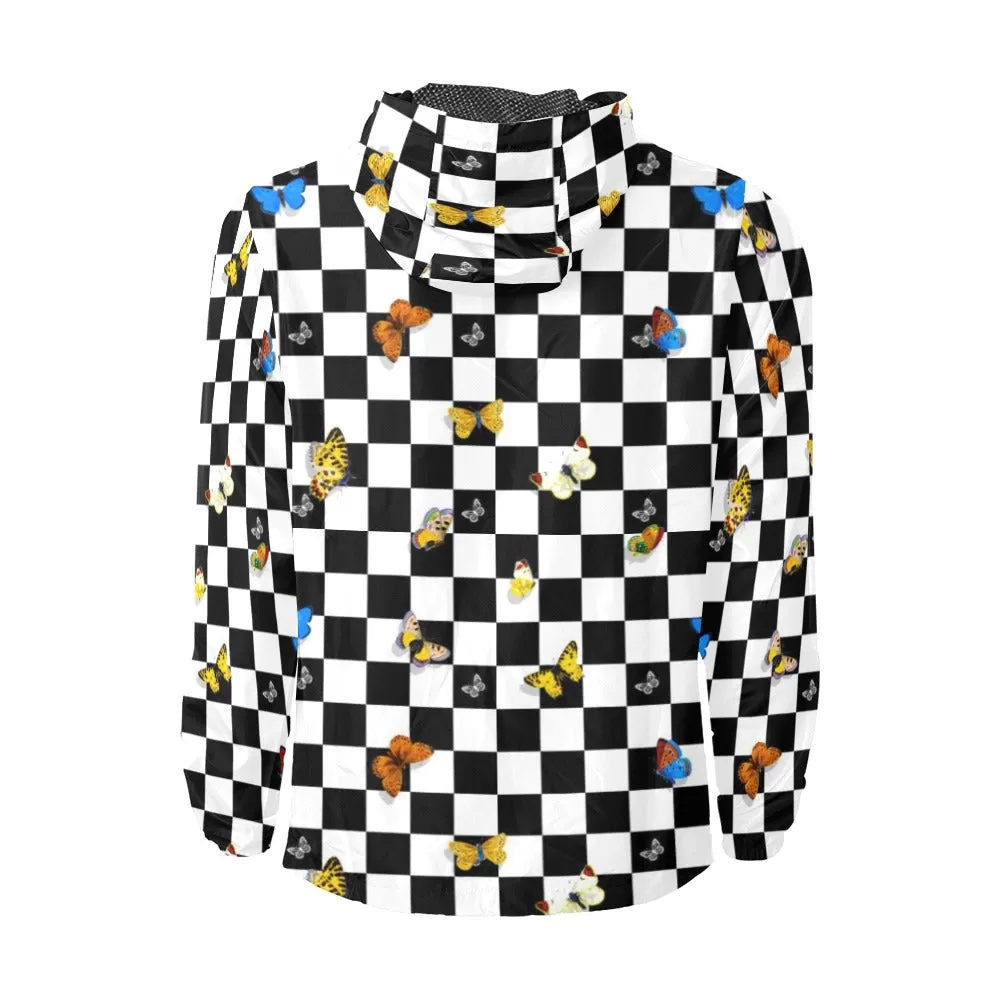 butterfly checker bw print Unisex All Over Print Windbreaker (Model H23)