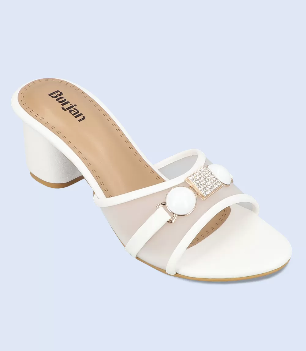 BW9352-WHITE-Women Slipper Heel