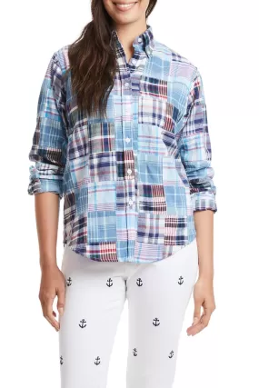 Castaway Ladies Buttondown Shirt Seapoint Patch Madras